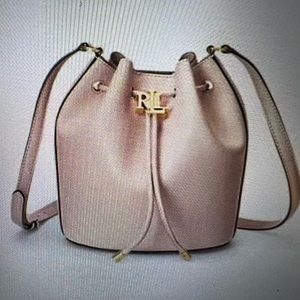 New Lauren Ralph Lauren Andie Small Leather Drawstring Bucket bag light Pink